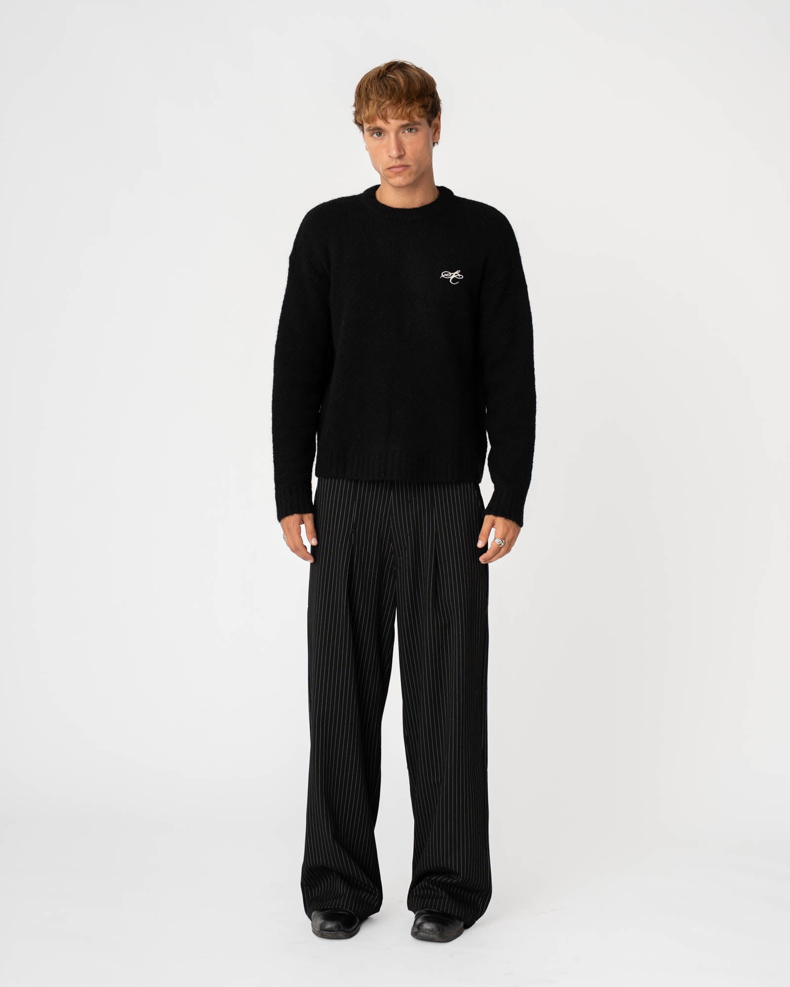 Baggy Suit Pants Black Pinstriped